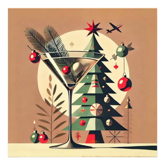 Retro 50s Jet Set Christmas Tree Martini Foto Afdruk (Voorkant)