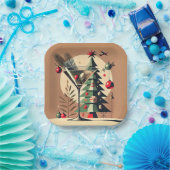 Retro 50s Jet Set Christmas Tree Martini Papieren Bordje (Feest)