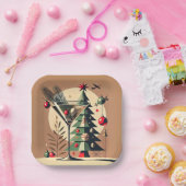 Retro 50s Jet Set Christmas Tree Martini Papieren Bordje (Feest)