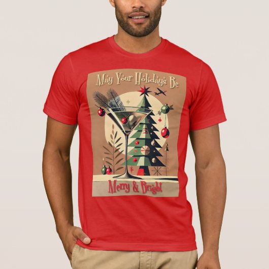 Retro 50s Jet Set Christmas Tree Martini T-shirt (Voorkant)