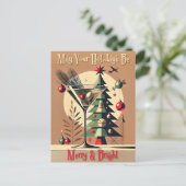 Retro 50s Jet Set Kerstboom Martini Briefkaart (Staand voorkant)