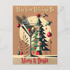 Retro 50s Jet Set Kerstboom Martini Briefkaart
