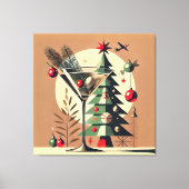Retro 50s Jet Set Kerstboom Martini Canvas Afdruk (Voorkant)