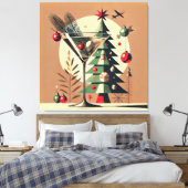 Retro 50s Jet Set Kerstboom Martini Canvas Afdruk (Insitu (Slaapkamer))