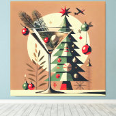 Retro 50s Jet Set Kerstboom Martini Canvas Afdruk (Insitu (Houten vloer))