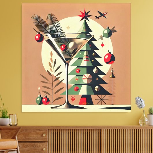 Retro 50s Jet Set Kerstboom Martini Canvas Afdruk (Insitu (Woonkamer))