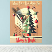 Retro 50s Jet Set Kerstboom Martini Canvas Afdruk (Insitu (Houten vloer))