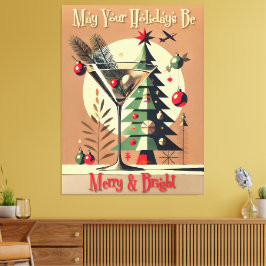 Retro 50s Jet Set Kerstboom Martini Canvas Afdruk