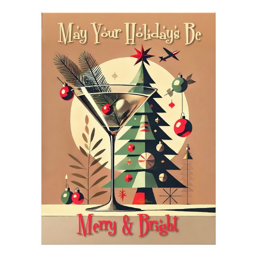 Retro 50s Jet Set Kerstboom Martini Foto Afdruk (Voorkant)
