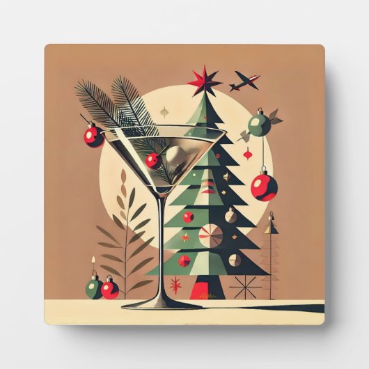 Retro 50s Jet Set Kerstboom Martini Fotoplaat (Voorkant)