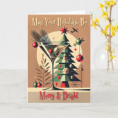 Retro 50s Jet Set Kerstboom Martini Kaart (Gele Bloem)