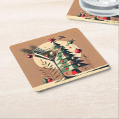 Retro 50s Jet Set Kerstboom Martini Kartonnen Onderzetters (Schuin)