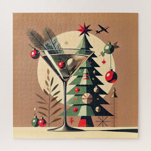 Retro 50s Jet Set Kerstboom Martini Legpuzzel (Verticaal)
