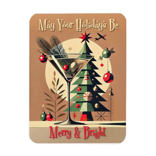 Retro 50s Jet Set Kerstboom Martini Magneet (Verticaal)
