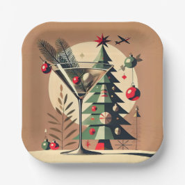Retro 50s Jet Set Kerstboom Martini Papieren Bordje