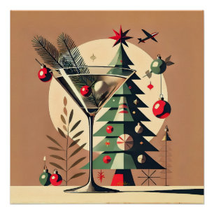 Retro 50s Jet Set Kerstboom Martini Perfect Poster