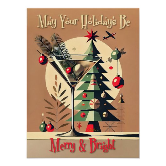 Retro 50s Jet Set Kerstboom Martini Perfect Poster (Voorkant)