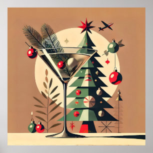 Retro 50s Jet Set Kerstboom Martini Poster