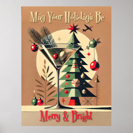 Retro 50s Jet Set Kerstboom Martini Poster