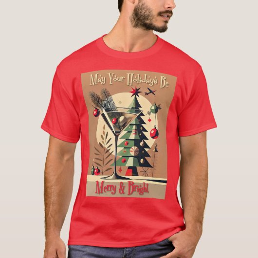 Retro 50s Jet Set Kerstboom Martini T-shirt (Voorkant)