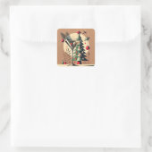 Retro 50s Jet Set Kerstboom Martini Vierkante Sticker (Tas)