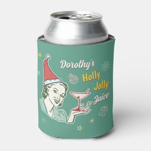 Retro 50s Kerst Holly Jolly Juice Grappig Custom Blikjeskoeler (Blikje Voorkant)