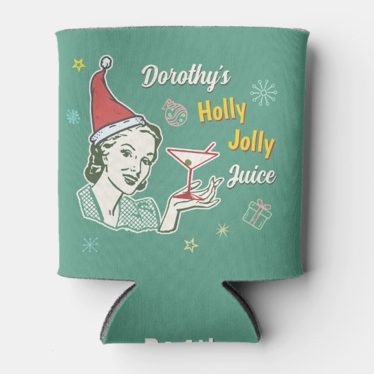 Retro 50s Kerst Holly Jolly Juice Grappig Custom Blikjeskoeler (Voorkant)