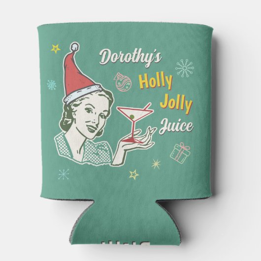 Retro 50s Kerst Holly Jolly Juice Grappig Custom Blikjeskoeler (Achterkant)