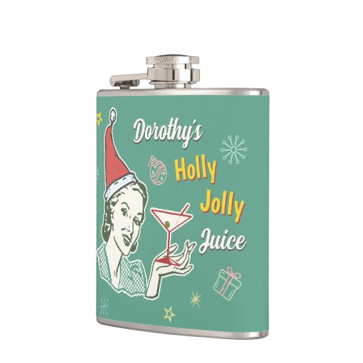Retro 50s Kerst Holly Jolly Juice Grappig Custom Heupfles (Links)