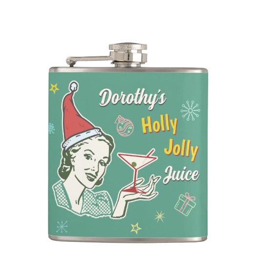 Retro 50s Kerst Holly Jolly Juice Grappig Custom Heupfles (Voorkant)