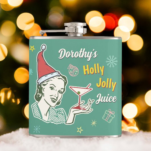 Retro 50s Kerst Holly Jolly Juice Grappig Custom Heupfles