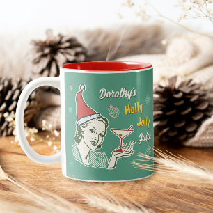 Retro 50s Kerst Holly Jolly Juice Grappig Custom Tweekleurige Koffiemok