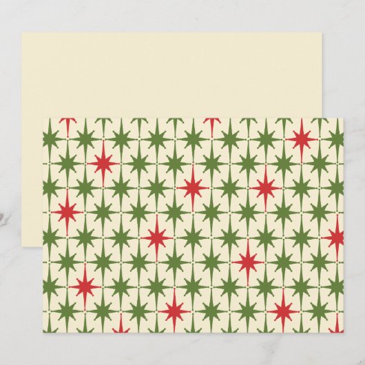 Retro 50s kerst Star Pattern Red Green Cream Kaart (Voorkant / Achterkant)