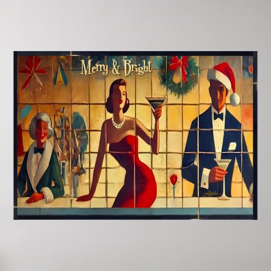Retro 50s Kerstavond Bar Laatste Roeput Martini Poster (Voorkant)