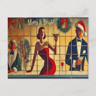 Retro 50s Kerstavond Bar Laatste-ronde Martini Briefkaart