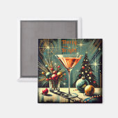 Retro 50s Kerstfeest Martini Merry & Bright Magneet (Voorkant / Achterkant)