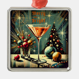 Retro 50s Kerstfeest Martini Merry & Bright Metalen Ornament