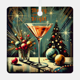 Retro 50s Kerstfeest Martini Merry & Bright Metalen Ornament