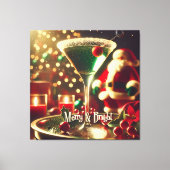 Retro 50s Kerstman Christmas Groene Martini Canvas Afdruk (Voorkant)