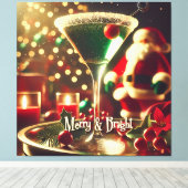 Retro 50s Kerstman Christmas Groene Martini Canvas Afdruk (Insitu (Houten vloer))