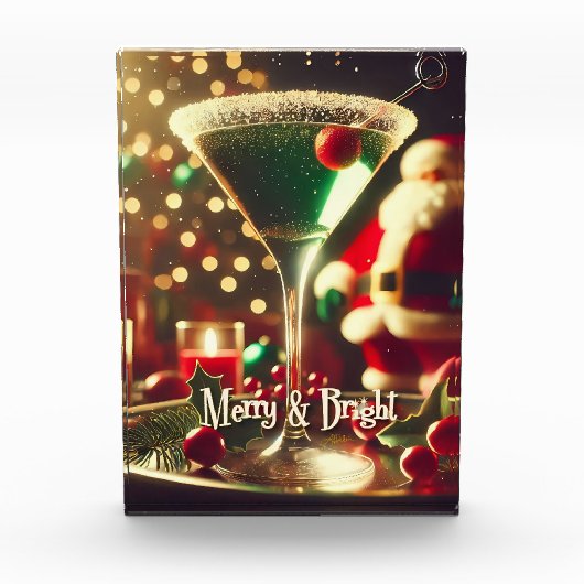 Retro 50s Kerstman Christmas Groene Martini Fotoblokken (Voorkant)