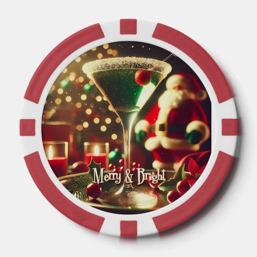 Retro 50s Kerstman Christmas Groene Martini Poker Chips (Voorkant)