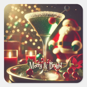 Retro 50s Kerstman Christmas Groene Martini Vierkante Sticker