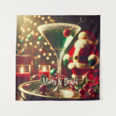 Retro 50s Kerstman Christmas Groene Martini Wandkleed (Voorkant)