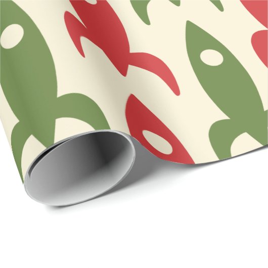 Retro  50s Kerstmis, atoomtijdperken raketten Cadeaupapier (Rol Hoek)