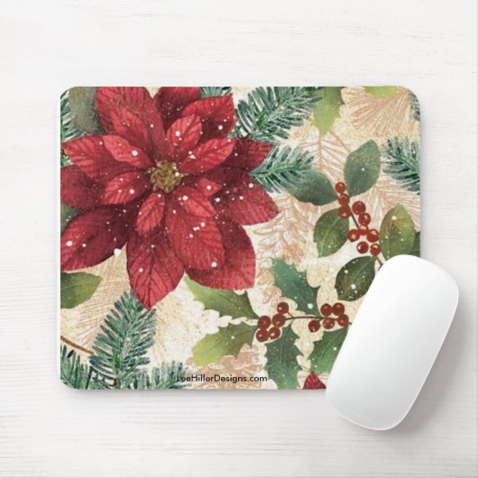 Retro 50s Kerstmis Poinsettia Mousepad Muismat (Met muis)