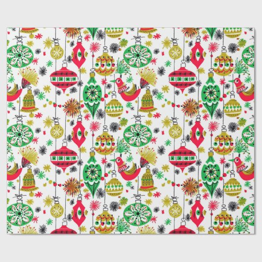 Retro 50s kerstsierdesign cadeaupapier (Vlak)