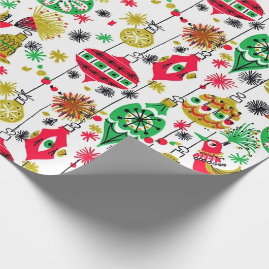 Retro 50s kerstsierdesign cadeaupapier (Hoek)