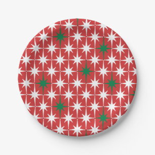  Retro 50s kerststaarpatroon in rood Papieren Bordje