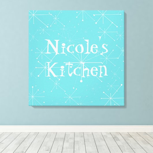 Retro 50s Keuken Custom Room Wandinrichting Canvas Afdruk (Insitu (Houten vloer))